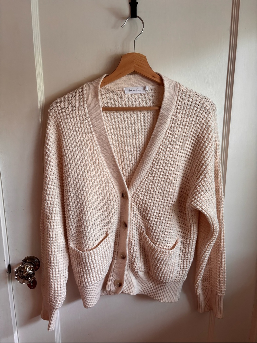 All in Favor Soft Cream Waffle Knit Button-Front Cardigan
